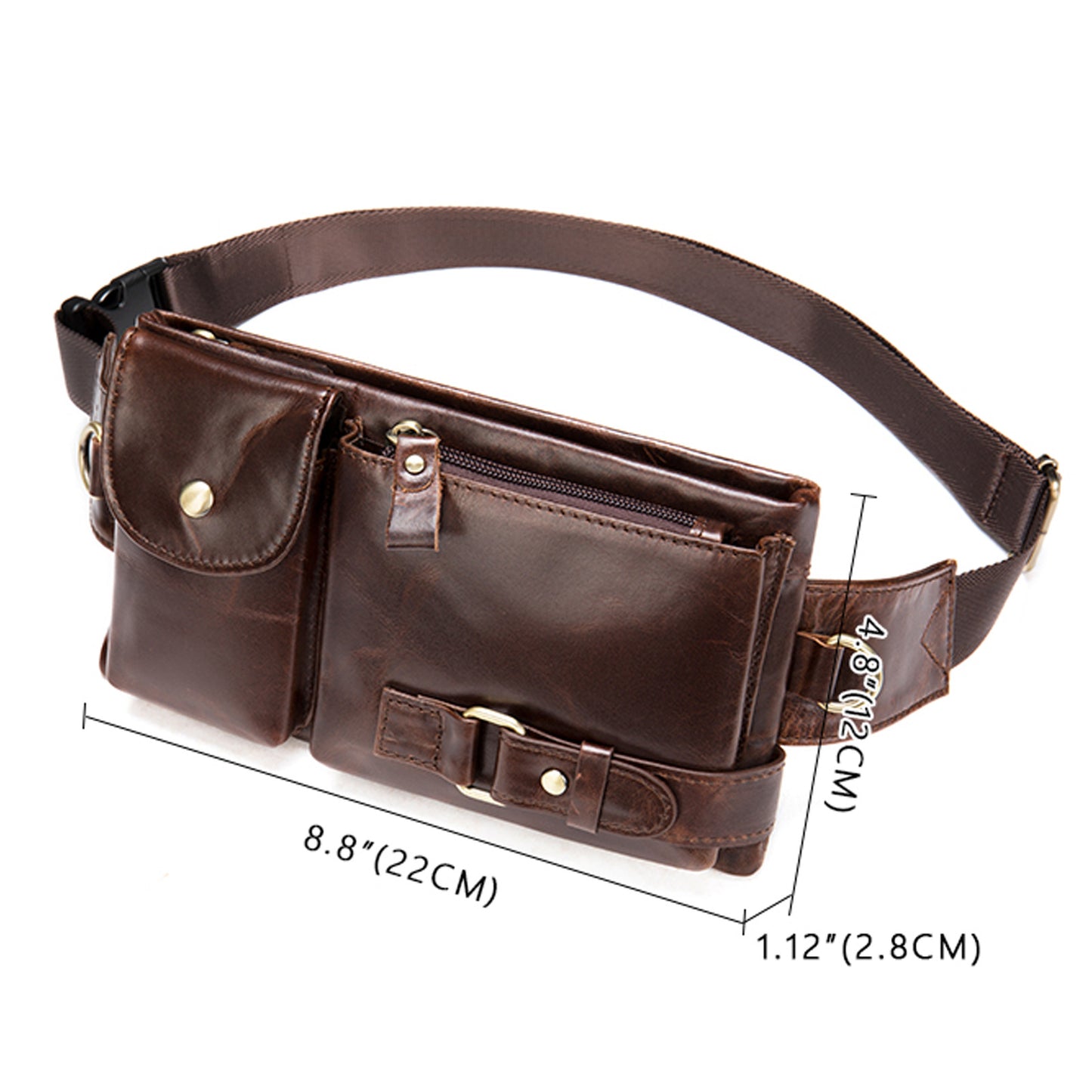 Men's Mobile Leather Retro First Layer Construction Men's Chest Bags