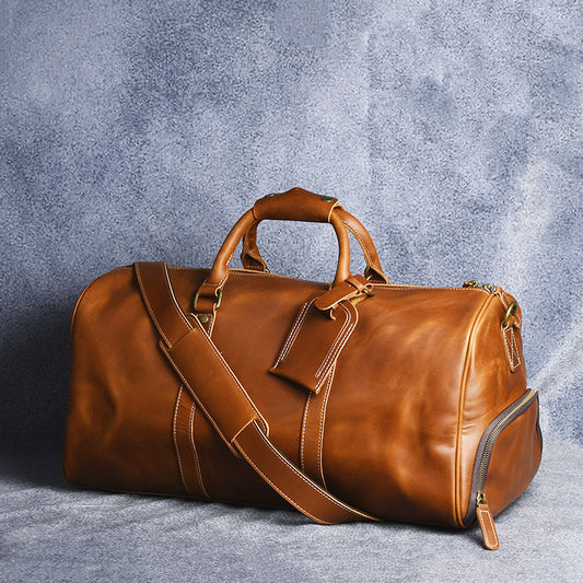 Men's Crazy Horse Leather Portable Genuine Big Shoe Storage Travel Bags