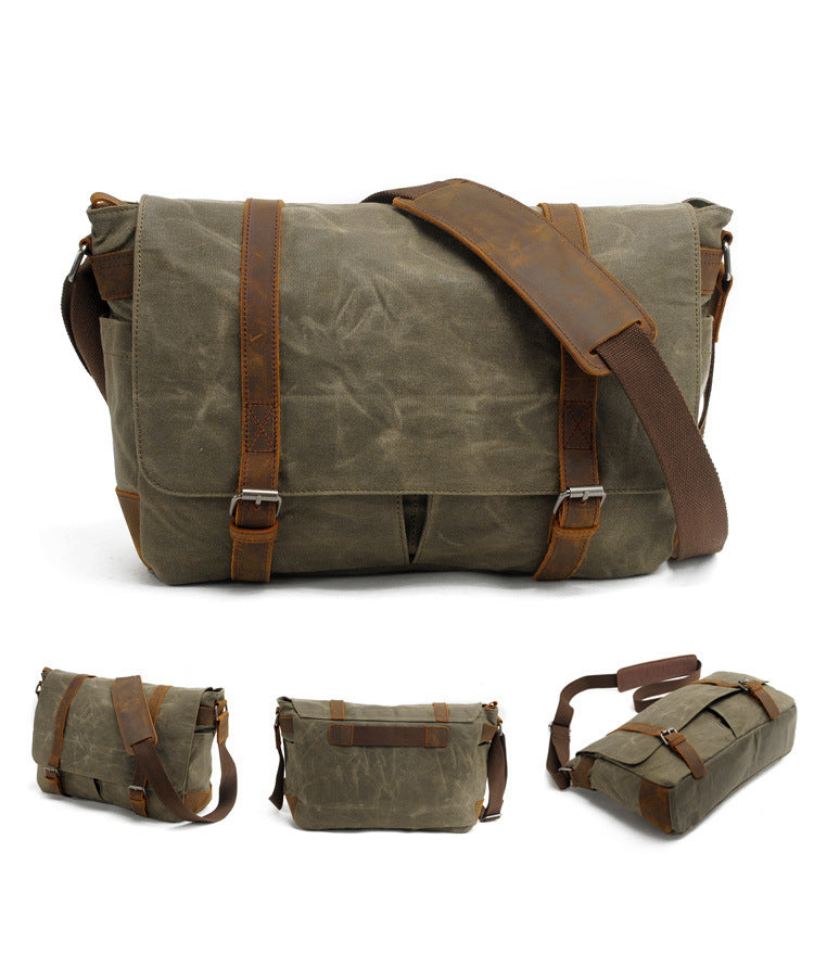 Men's Batik Canvas With Crazy Horse Genuine Shoulder Bags