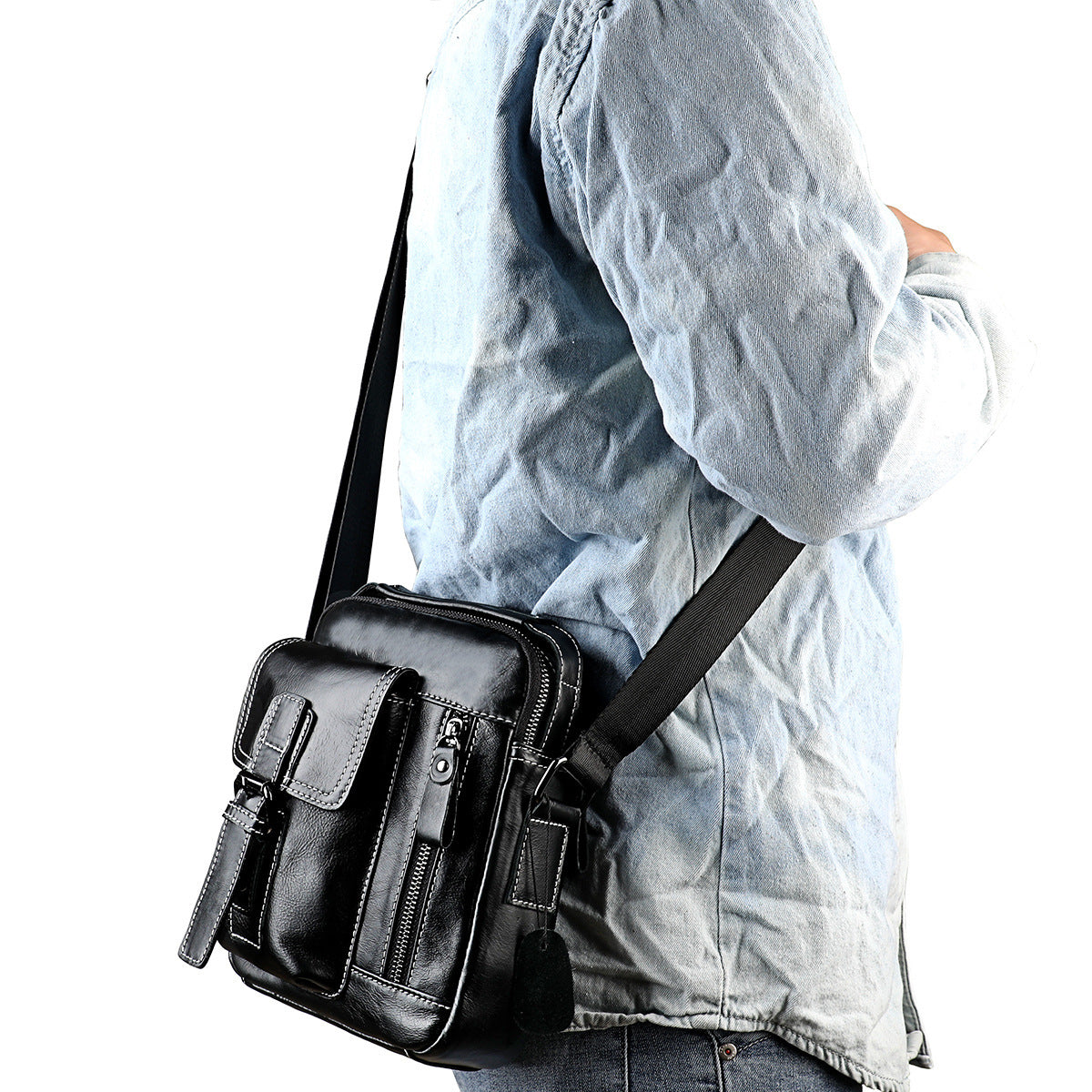 Men's Genuine Leather Fashion Retro Mobile Bags