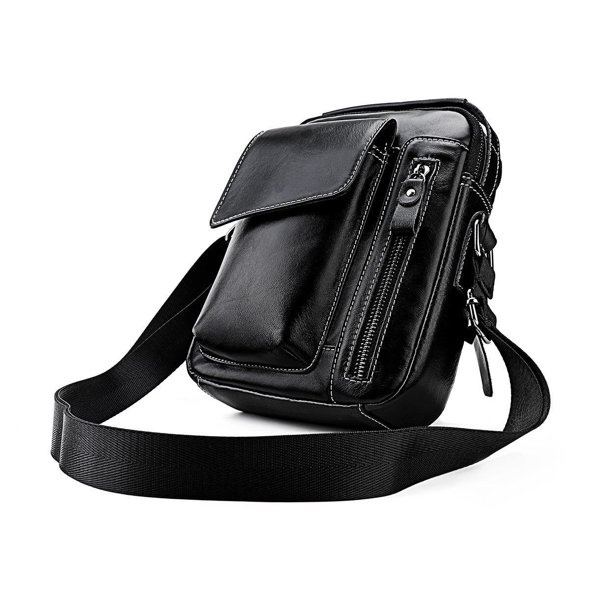 Men's First Layer Cowhide Vertical Mobile Large Men's Messenger Bags