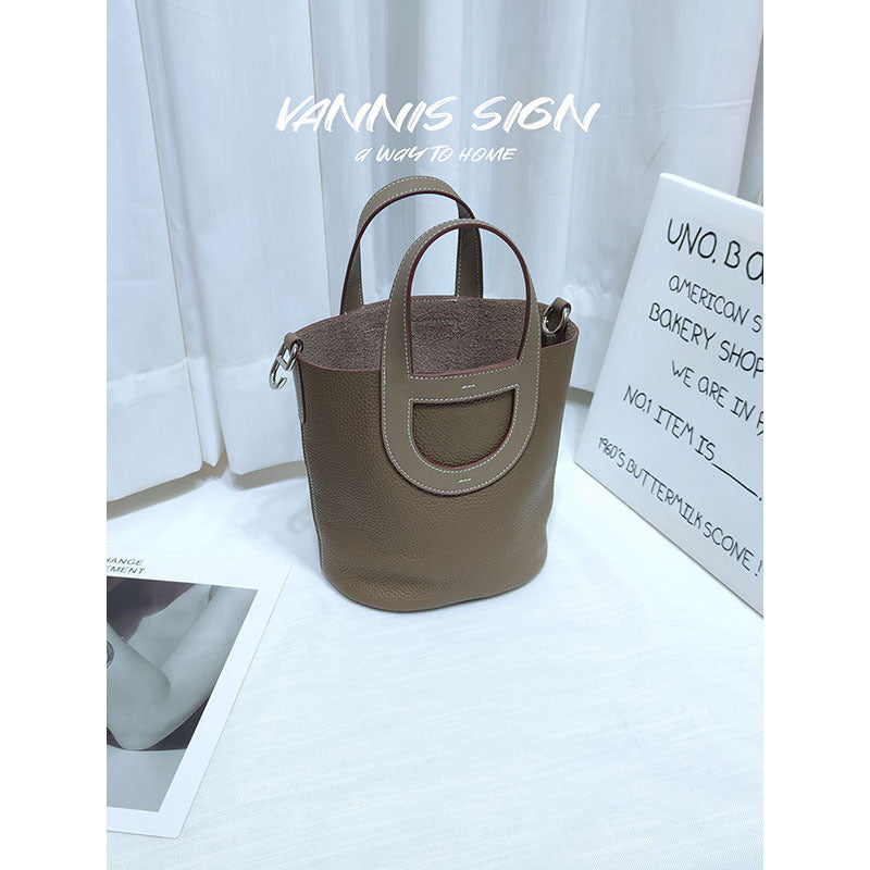 Women's Nose Vegetable Basket Genuine Leather First Bucket Bags