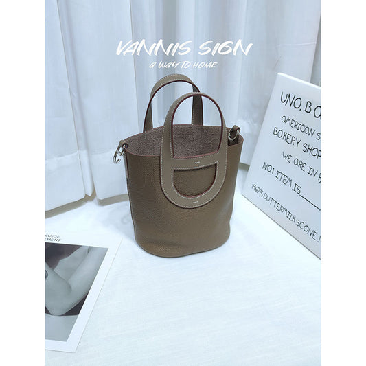 Women's Nose Vegetable Basket Genuine Leather First Bucket Bags