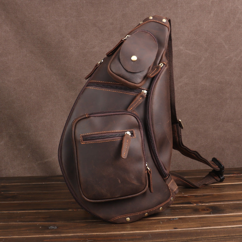 Men's Vintage Crazy Horse Leather Handmade Cowhide Men's Chest Bags