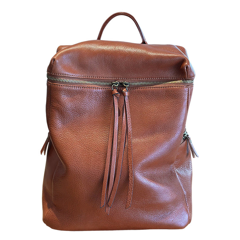 Women's Vintage Leather Simple First Layer Cowhide Backpacks