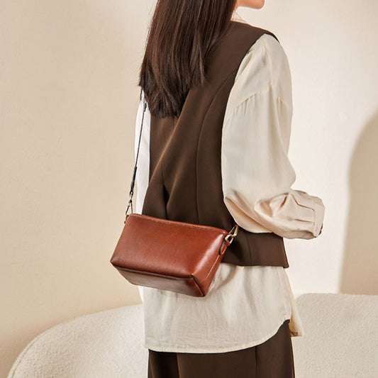 Women's Genuine Leather Top Layer Wide Strap Shoulder Bags