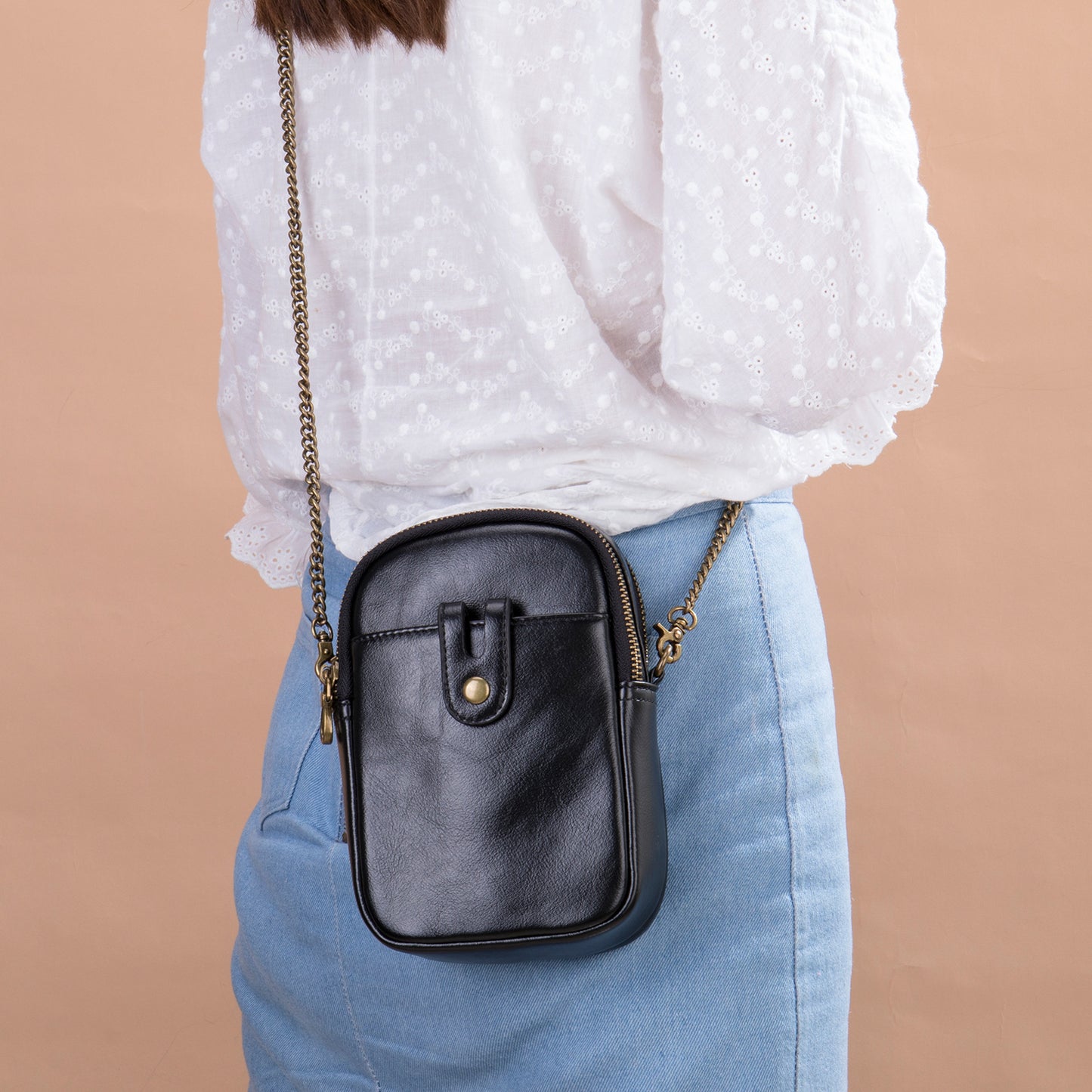 Women's Top Layer Cattlehide Leather Fashion Trendy Phone Bags