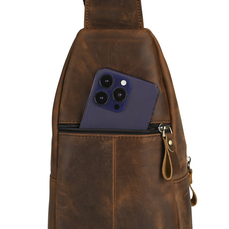 Men's Genuine Leather Retro Crazy Horse Top Men's Chest Bags