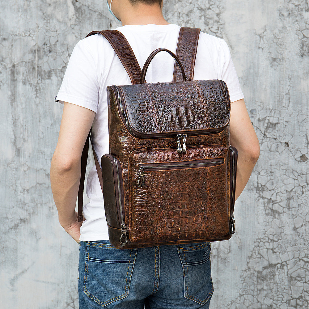 Men's Pattern For Business First Layer Leather Backpacks