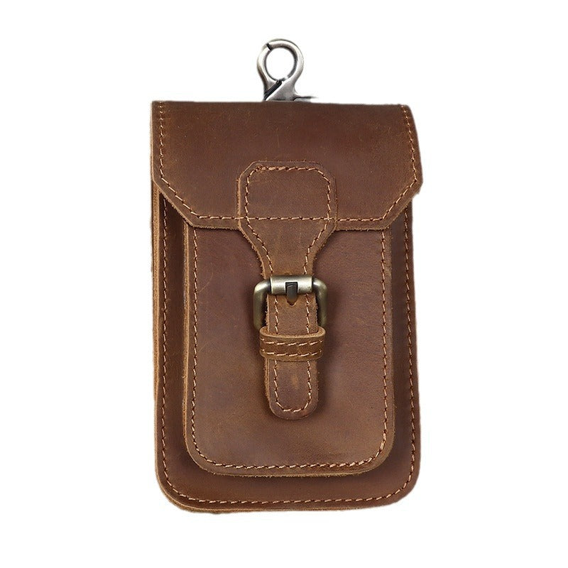 Men's Leather Construction Site First Layer Yellow Cowhide Vertical Of Men's Waist Packs