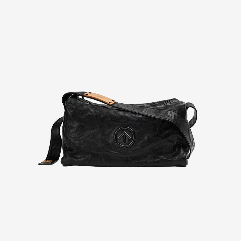 Street Sexless Black Stone Pleated Leather Crossbody Bags