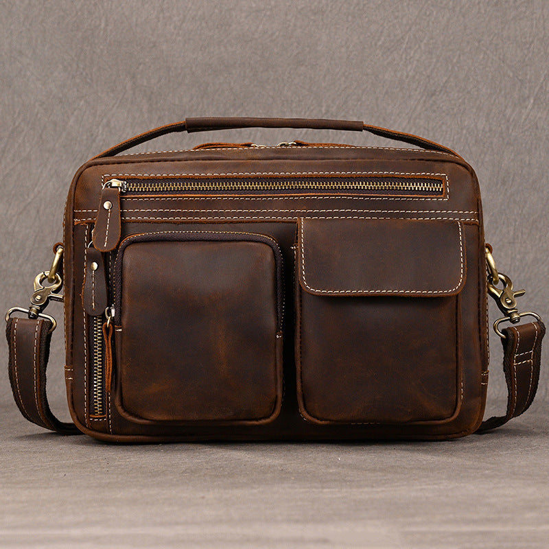 Men's Crazy Horse Leather Genuine Retro Commuter Men's Shoulder Bags