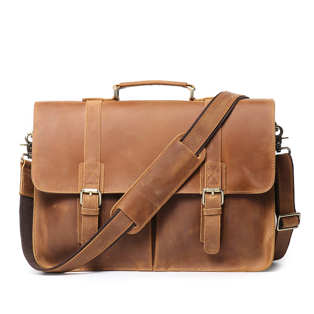 Men's Vintage Crazy Horse Leather Large Capacity Men's Briefcases