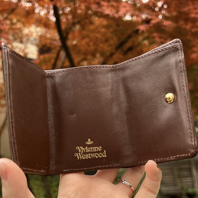 Tri Fold Cowhide Solid Color Long Card Holder