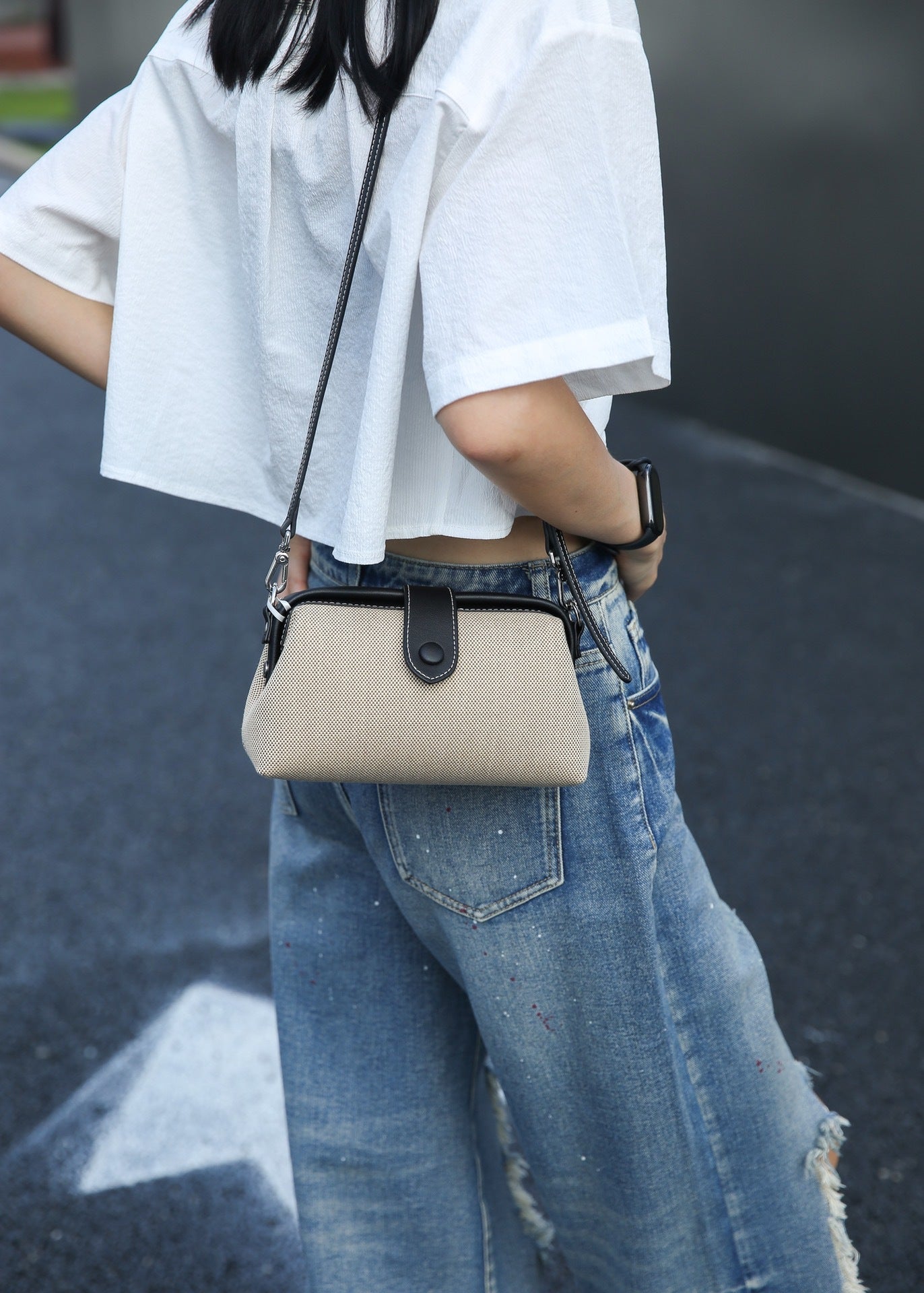 Women's Canvas Summer Wind Genuine Leather Fashion Crossbody Bags