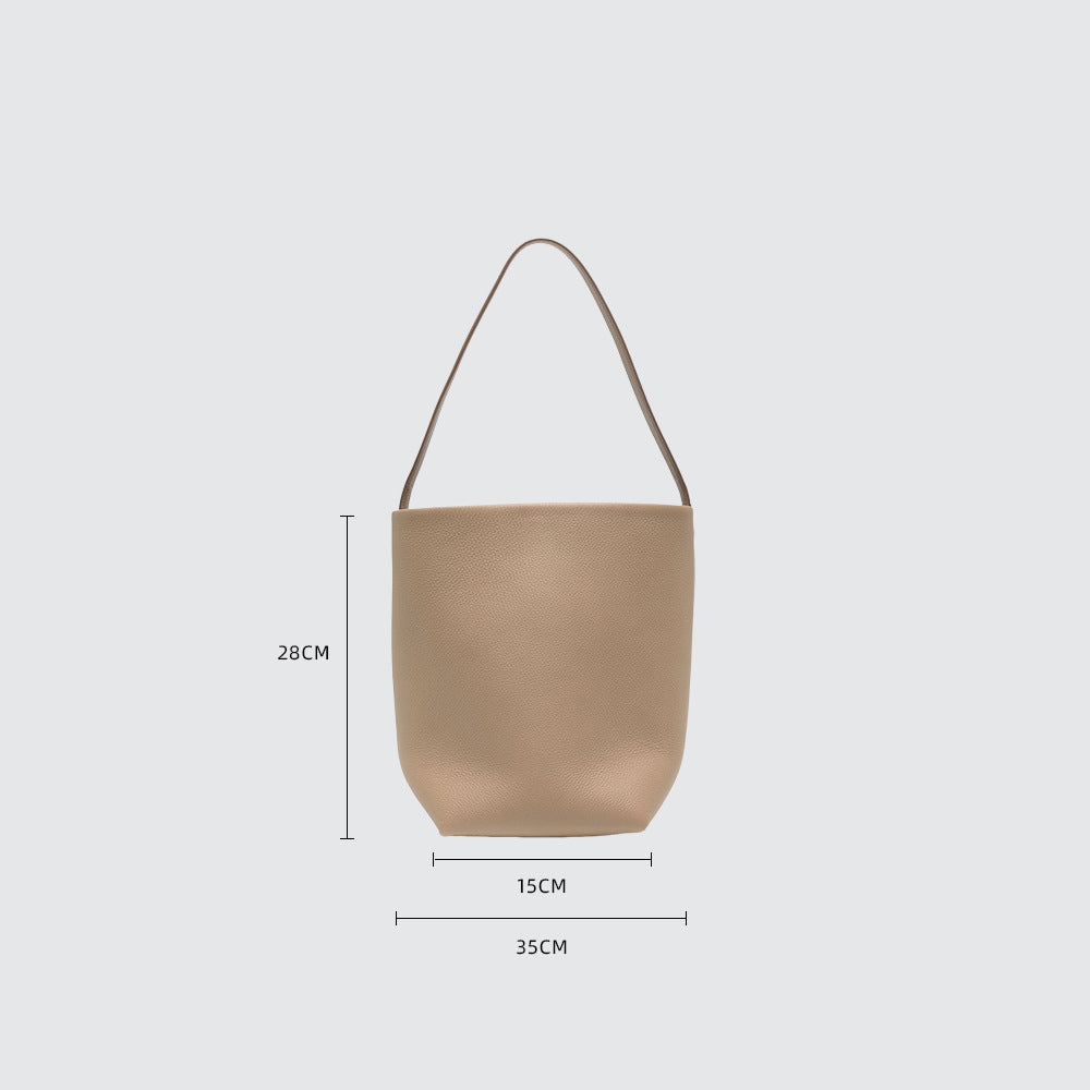 Cowhide Lychee Pattern Large Capacity Commuter Bucket Bags