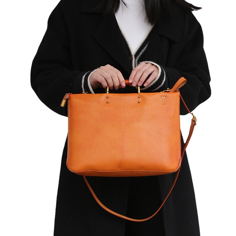 Women's Large Capacity Soft Leather First Layer Portable Shoulder Bags