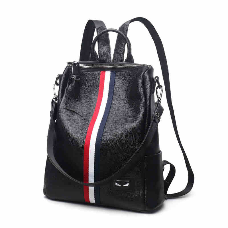 Women's Popular First Layer Leather Simple Backpacks