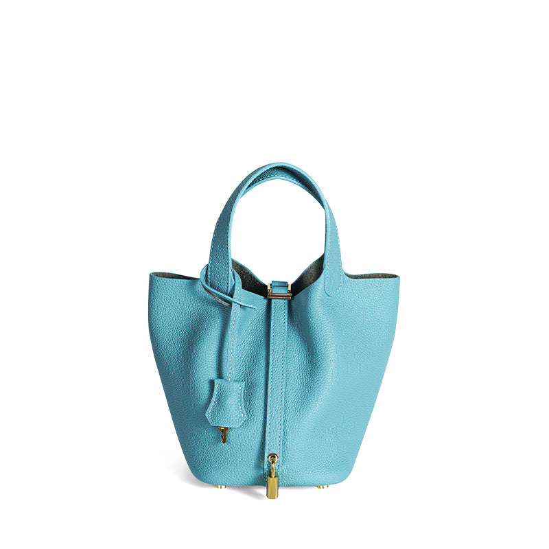 Women's High Quality Genuine Leather Vegetable Basket First Layer Cowhide Bucket Bags