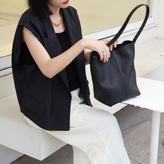 Women's Capacity Leather Simple First Layer Cowhide Shoulder Bags