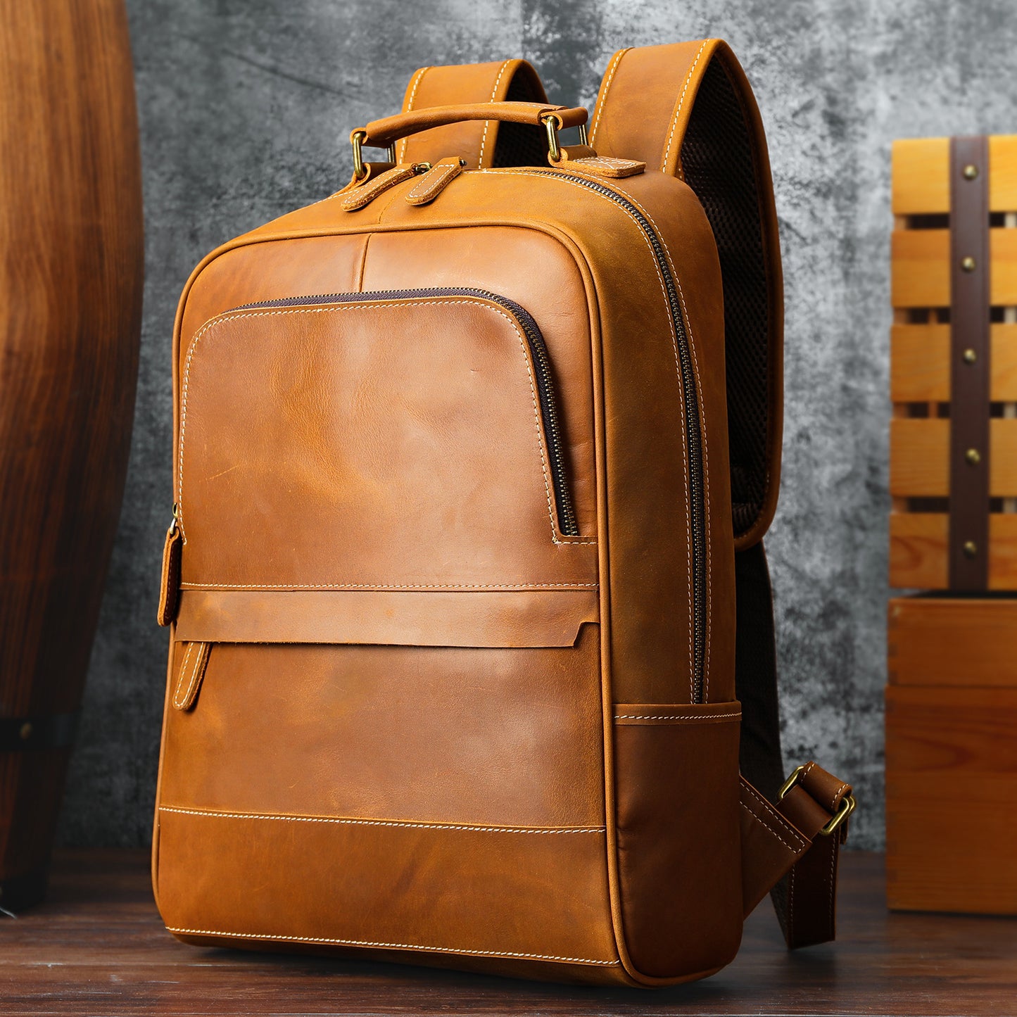 Men's Crazy Horse Leather Cowhide Simple Fashion Backpacks