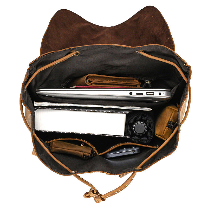 Men's Retro Crazy Horse Fashion Can Hold Backpacks