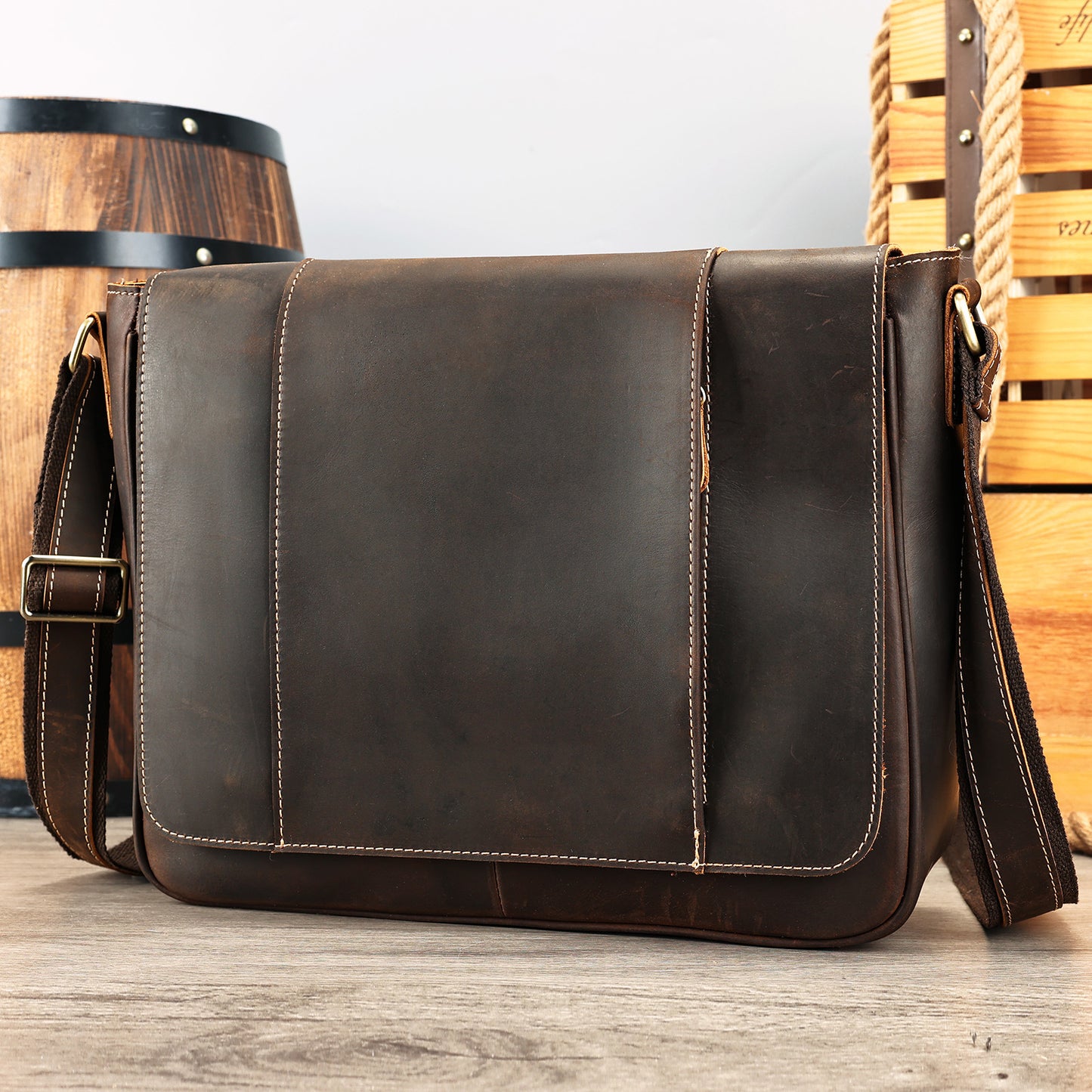 Cattle Leather Oil Wax Computer Business Men's Shoulder Bags