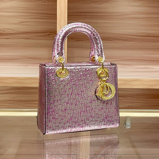 Women's High-grade Genuine Leather Ostrich Grain Portable Diana Shoulder Bags
