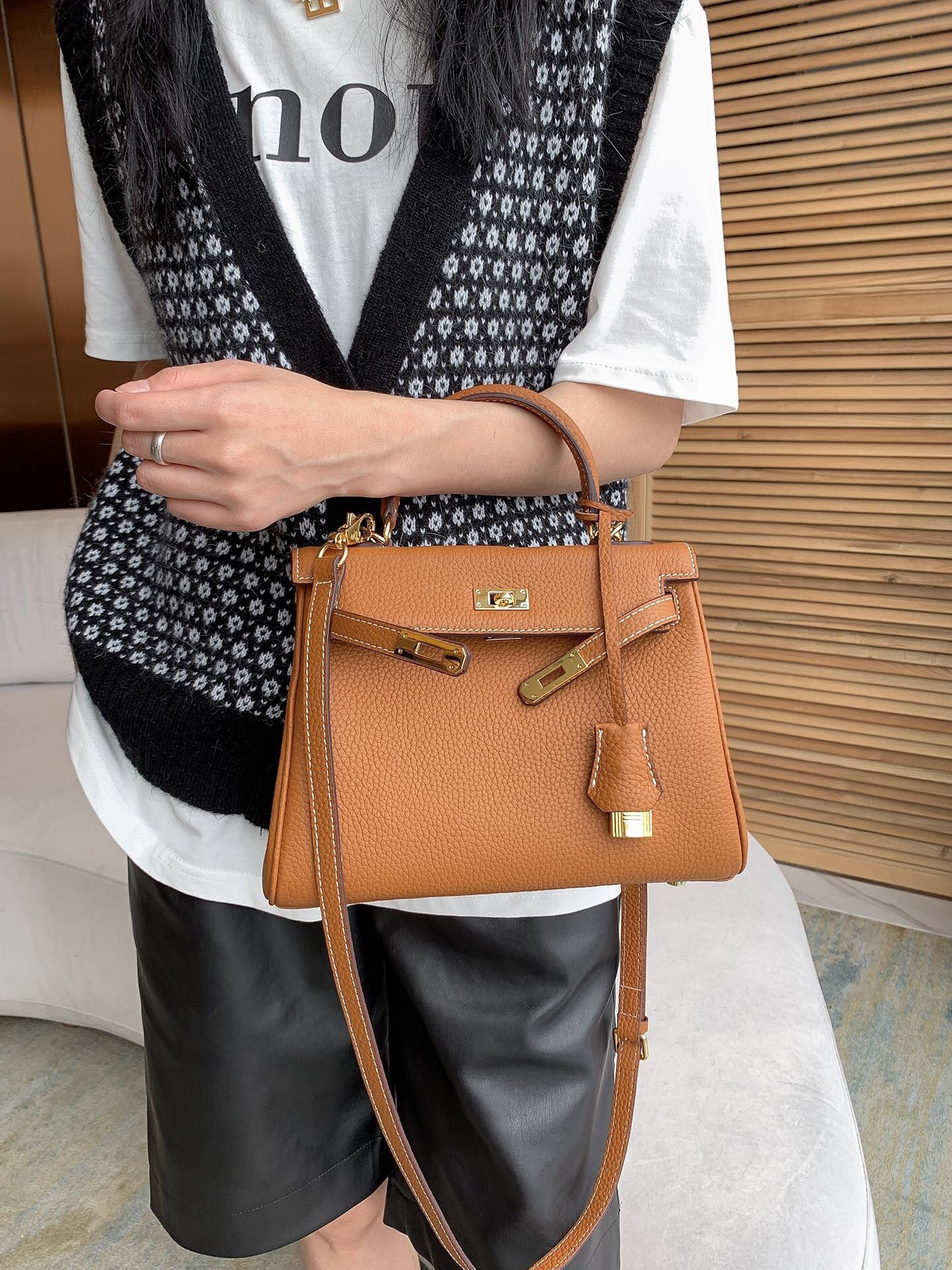 Women's Genuine Leather Kelly Soft Large Fashion Litchi Handbags