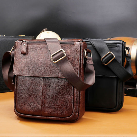Men's Layer Leather Vertical Soft Noodle Leisure Men's Shoulder Bags
