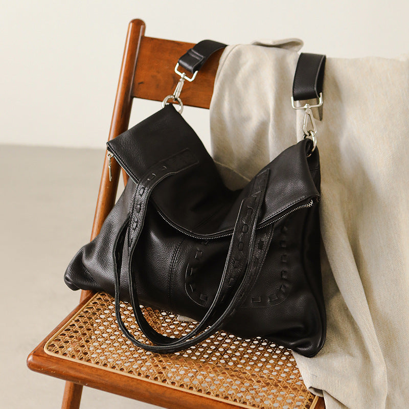 Women's Style Vegetable Tanned Cattle Leather Genuine Large Shoulder Bags