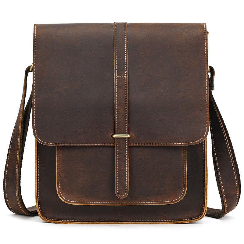 Men's Crazy Horse Leather Vintage Genuine Flap Men's Shoulder Bags