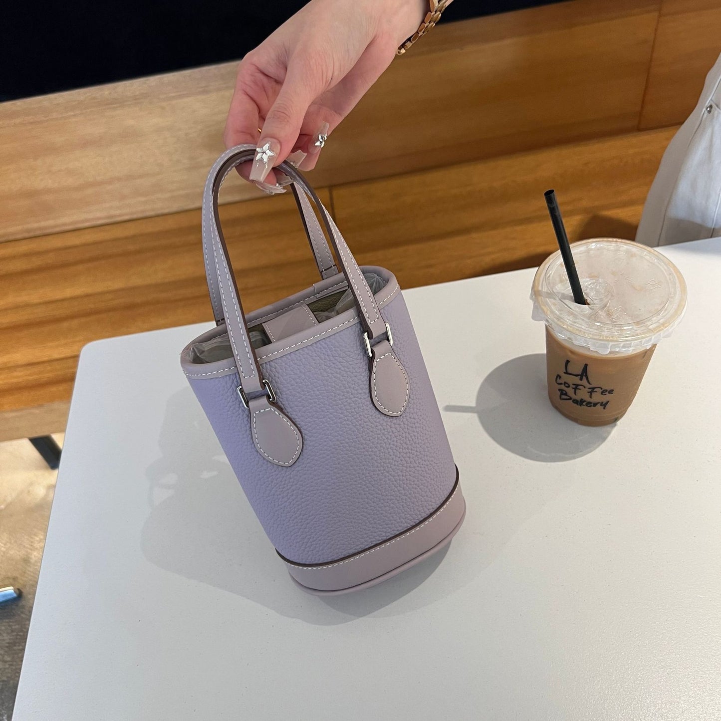 Female First Layer Leather Large Capacity Color Bucket Bags