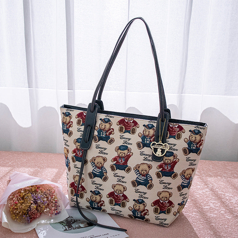 Women's Bear Attachment Korean Style Fashionable Large Shoulder Bags