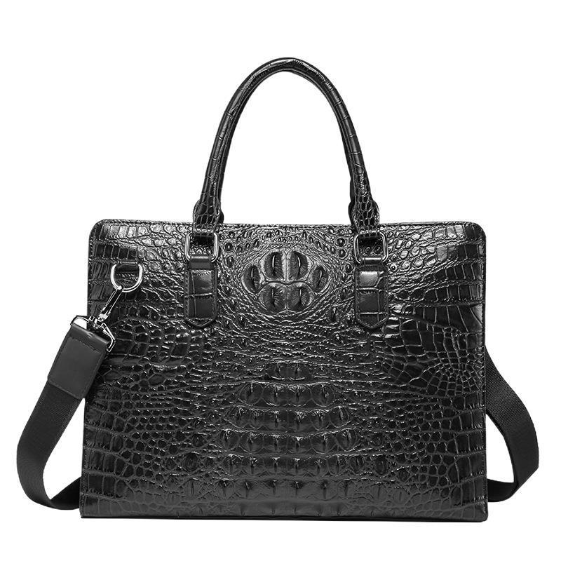 Men's Pattern Leather Double Zipper Genuine Business Men's Briefcases