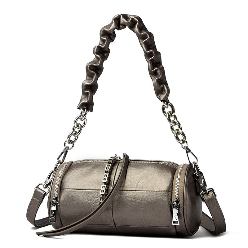 Women's Creative Pleated Strap Oil Wax Leather Shoulder Bags