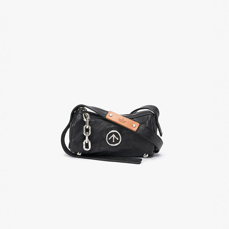 Black Stone Pleated Leather Soft Simple Shoulder Bags