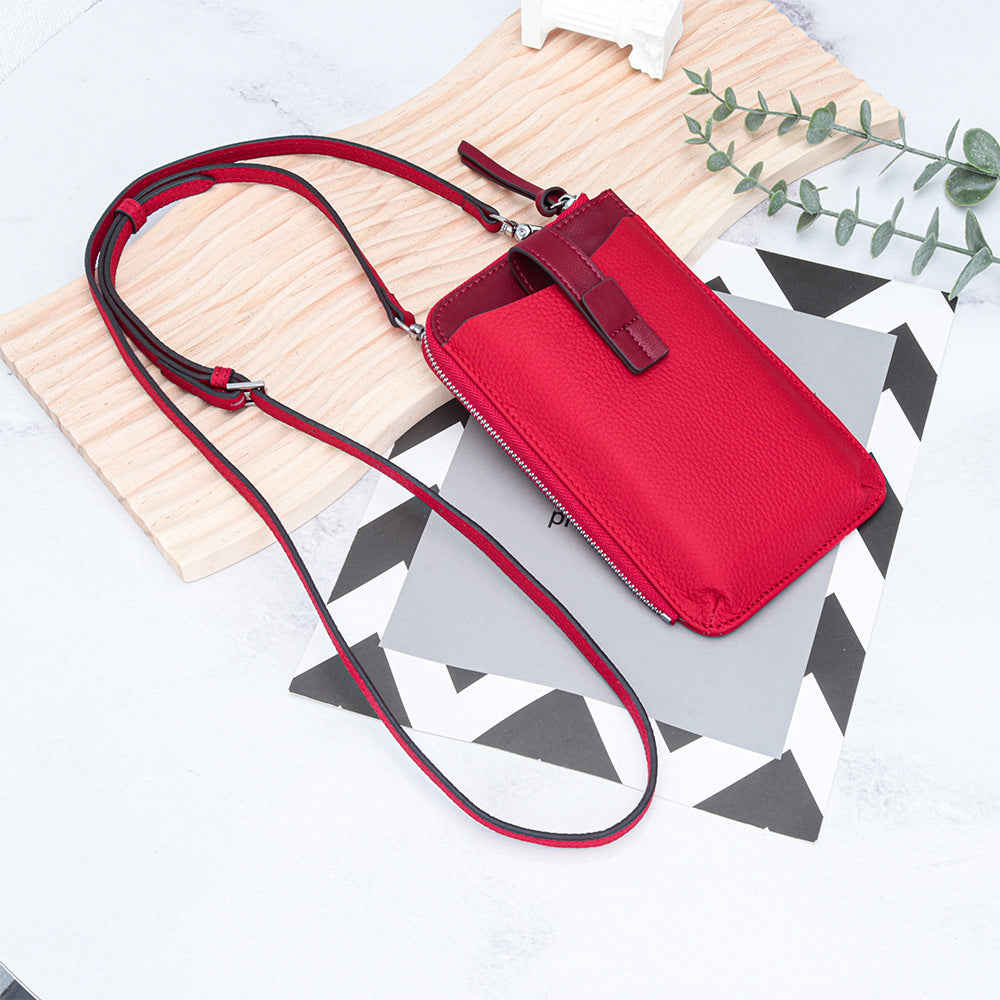 Women's Genuine Leather Fashion Contrast Color Mobile Large Capacity Phone Bags