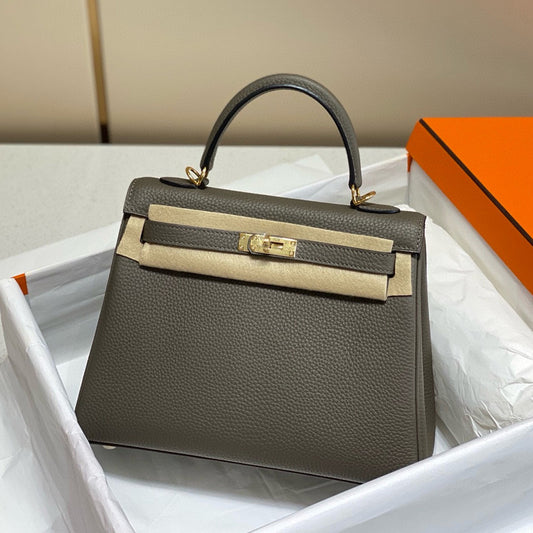 Women's Quality Kelly Lychee Pattern Calfskin Portable Crossbody Bags