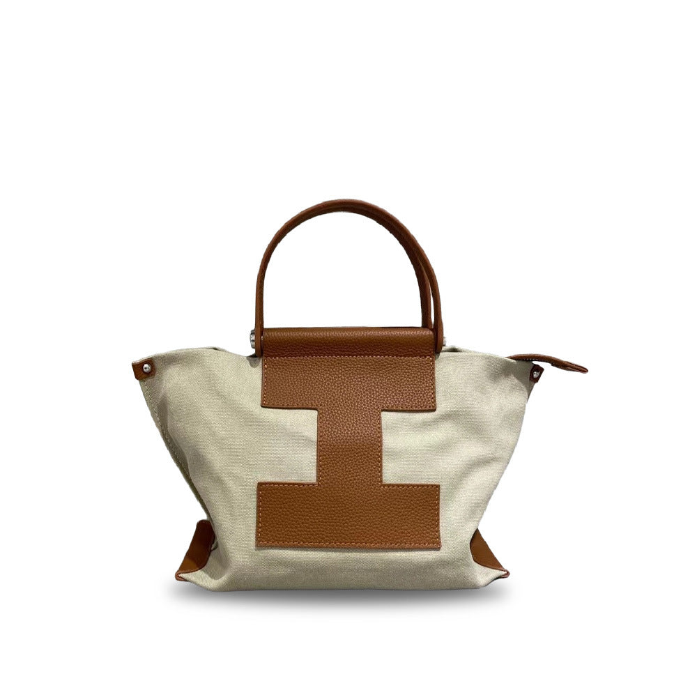 Women's Simple Canvas Genuine Leather Fashion Portable Crossbody Bags