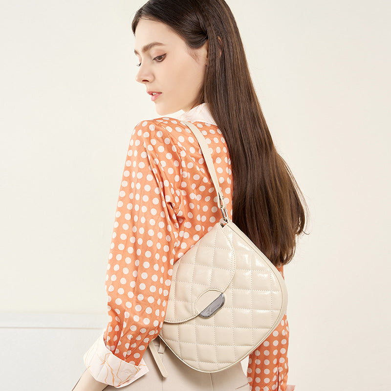 Women's Saddle High-grade Diamond Plaid Underarm Genuine Crossbody Bags