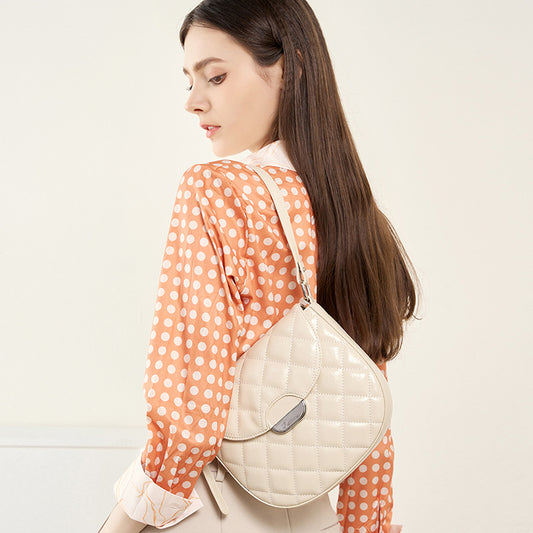 Women's Saddle High-grade Diamond Plaid Underarm Genuine Crossbody Bags