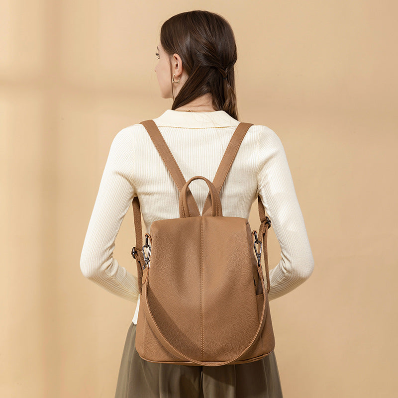 Women's Korean Stylish Simple Versatile Soft Leather Backpacks