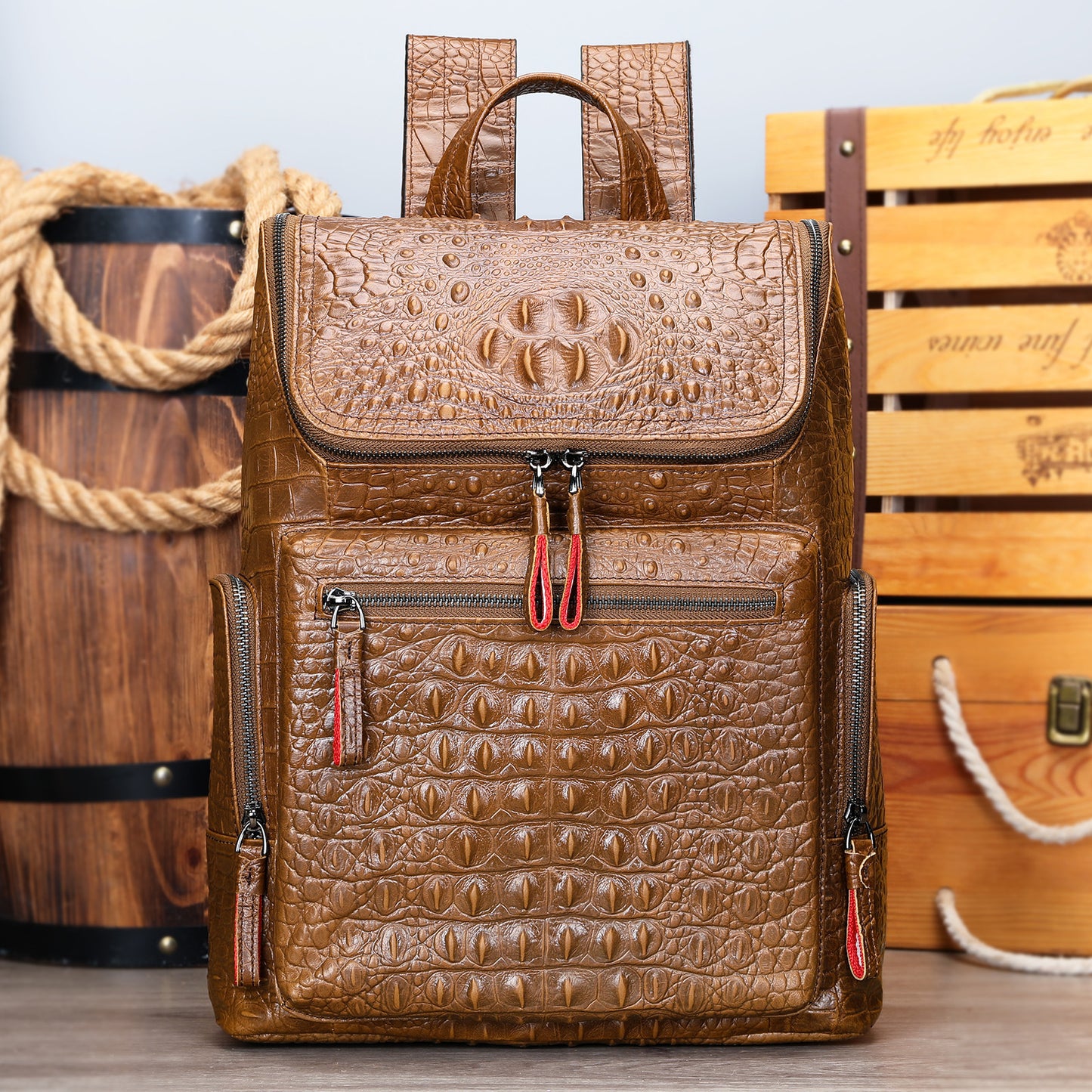 Men's Pattern For Business First Layer Leather Backpacks