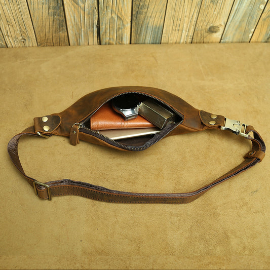Men's Ancient Hipster Retro Crazy Horse Leather First Men's Chest Bags