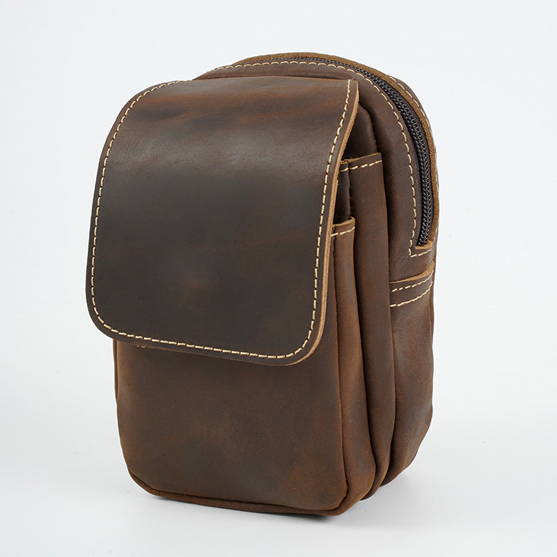 Men's Retro Leather Pocket Crazy Horse Across First Layer Men's Waist Packs