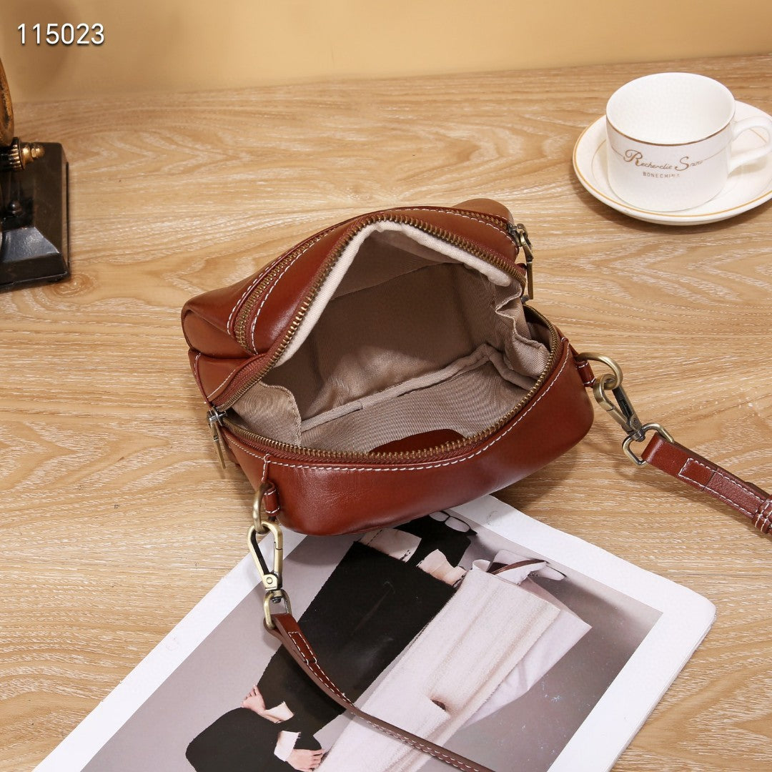 Women's Genuine Leather Top Layer Vegetable Tanning Contrast Color Shoulder Bags