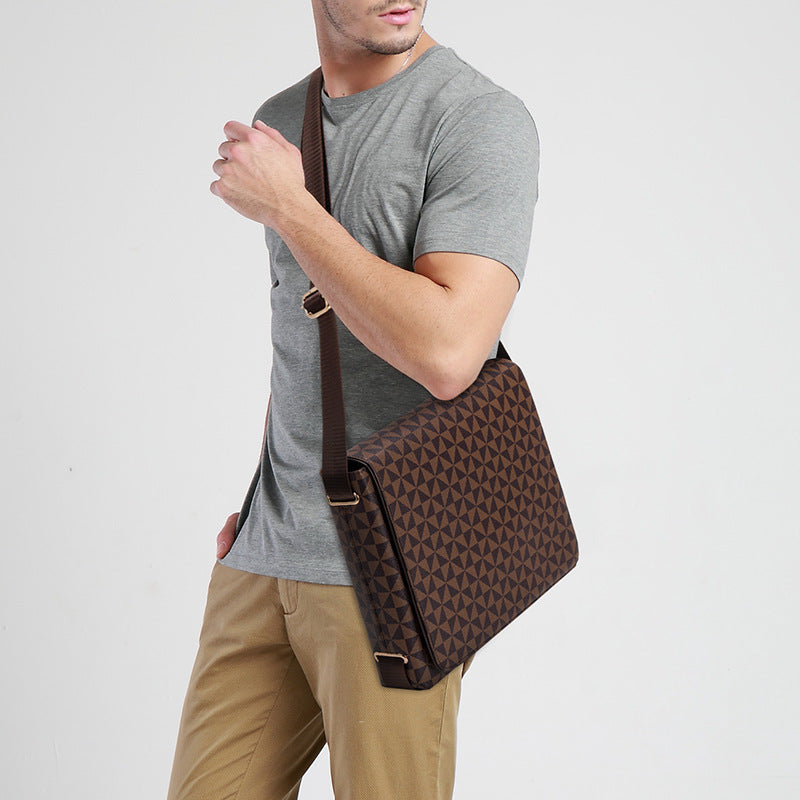 Men's Plaid Vertical Flip Fashion Large Capacity Men's Shoulder Bags