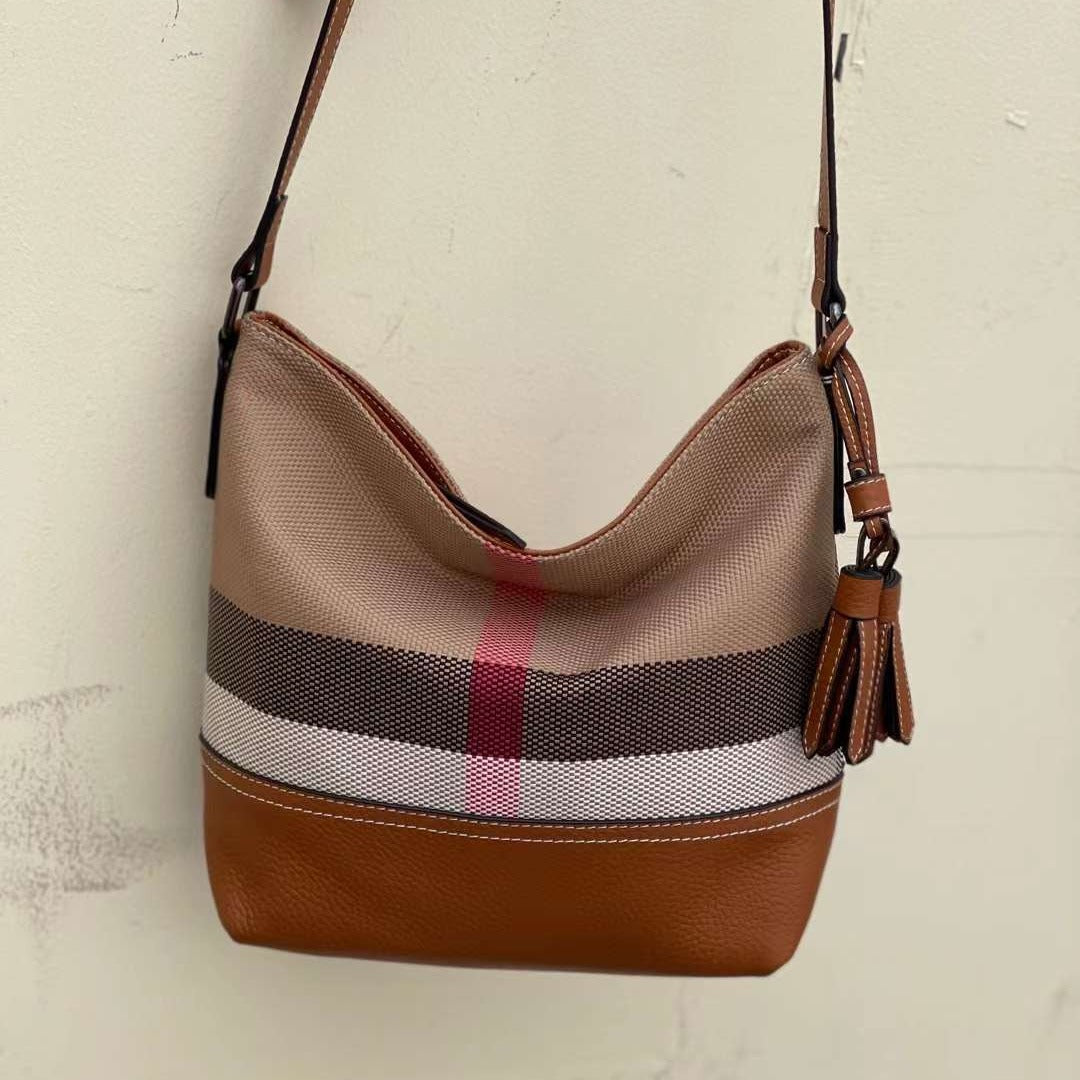 Women's Plaid Canvas Simple Leather Niche High-grade Bags