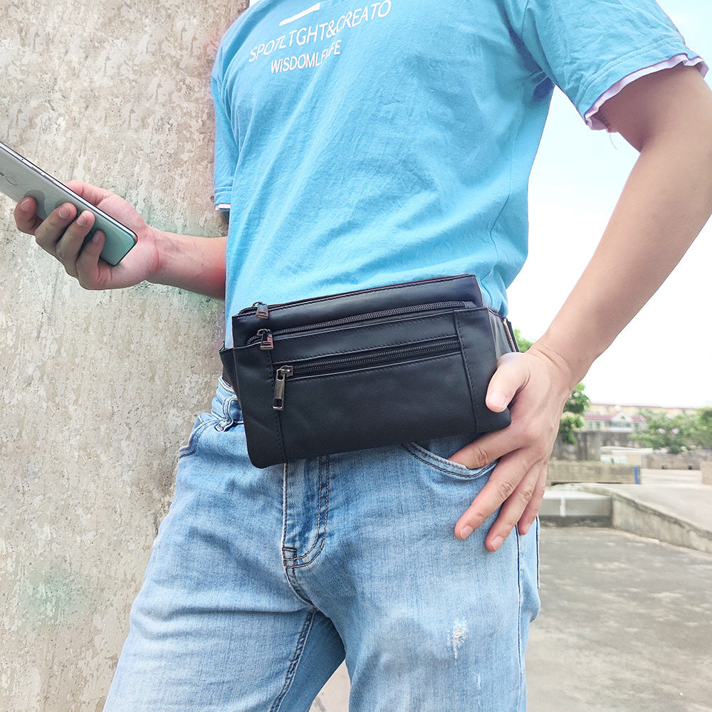 Men's Mobile Pocket Stall Genuine Leather Men's Waist Packs